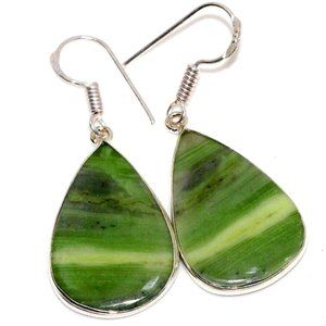 Free Spirit Larsonite 925 Silver Plated Earrings 1.7"